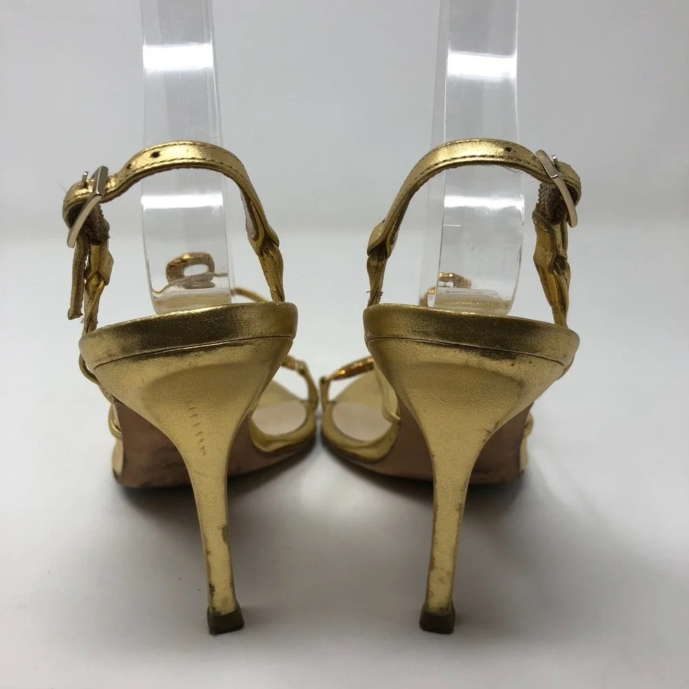 Jimmy Choo Stilletto Heels Womens 35.5 US 5.5 Leather‎ Gold Strappy Slingback